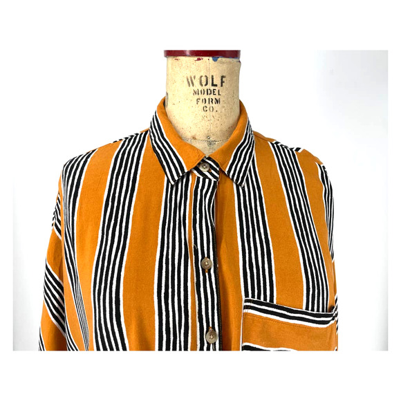 Polly & Esther Orange Striped Boxy Short Sleeve Tie Front Shirt Size Large L - Picture 6 of 9